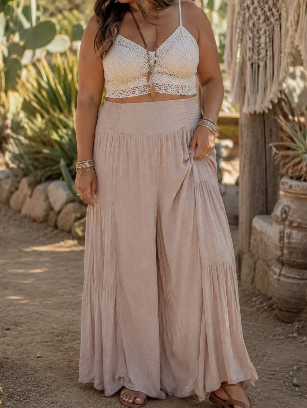 NWT Streetwear Society Dusty Rose Gauze Wide Leg Boho Palazzo Pants Flowy